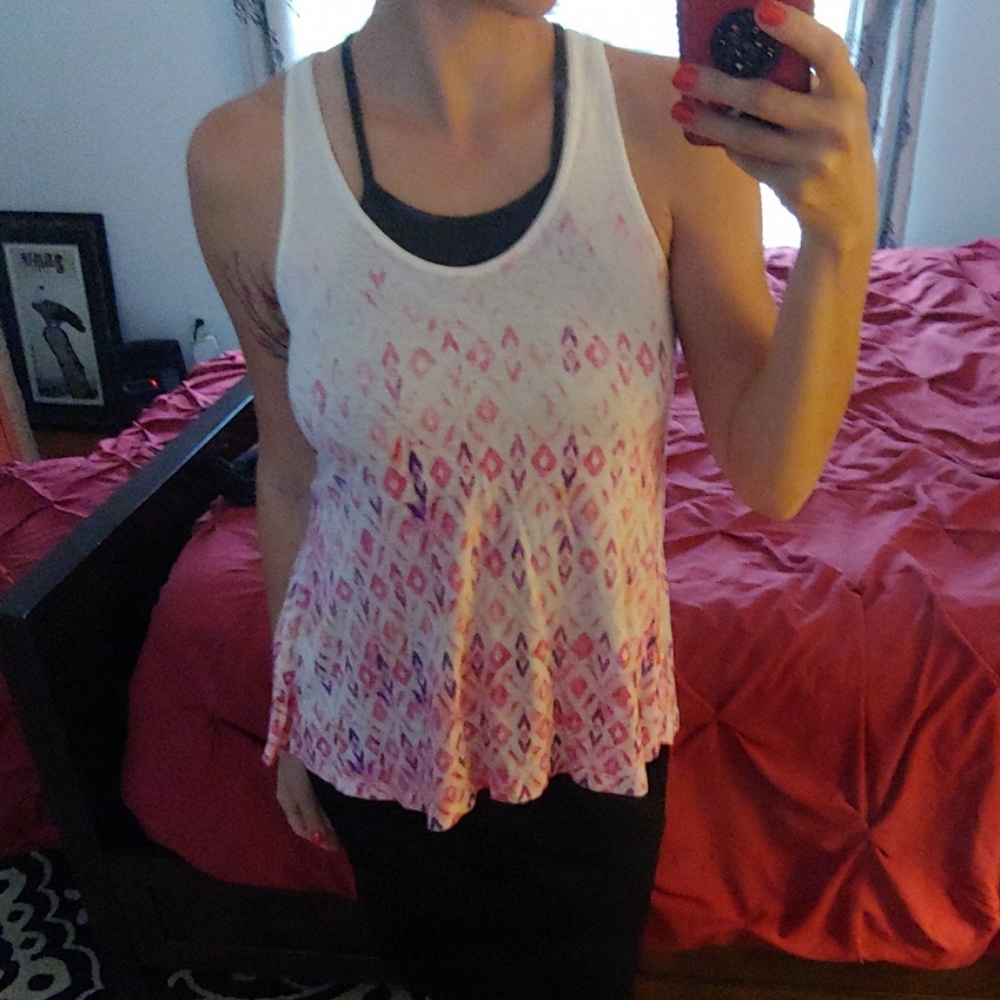 Pink top, flowy, racer back, anthropologie
